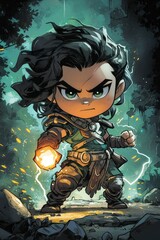 Canvas Print - Chibi Warrior with Glowing Hand