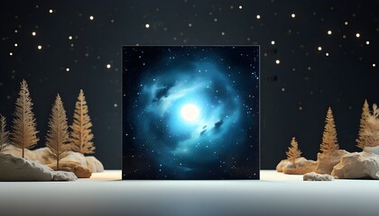 Minimalistic product mockup illuminated by celestial stars in an empty universe, highlighting its unique design and features