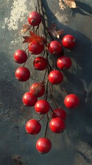 Canvas Print - Vibrant Red Berries on a Branch: A Close-Up View