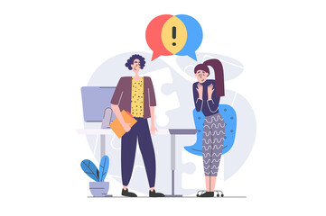 Aufkleber - Teamwork concept in modern flat design for web. Team staff cooperating and brainstorming in office, discussing project goals and marketing strategy, doing challenges and tasks. Illustration.