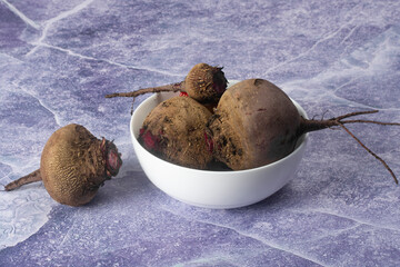 A bowl of beets on the table. Healthy and sustainable food.