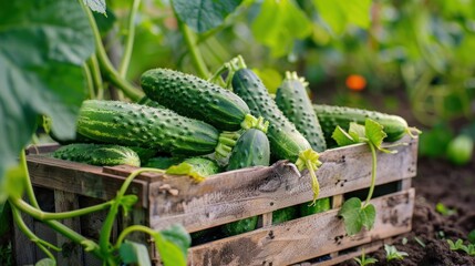 Poster - Fresh Cucumbers in a Wooden Crate