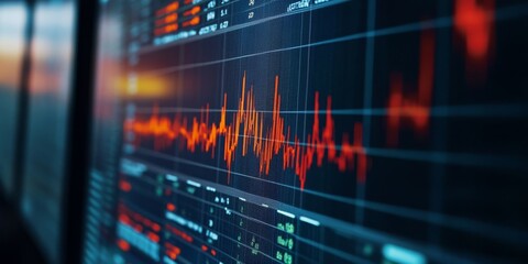 Poster - A highresolution digital seismograph that visualizes realtime earthquake data on a computer screen, showcasing intricate seismic wave patterns and offering insights into their behavior