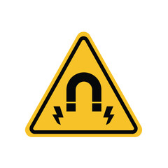 Warning strong magnetic field on a yellow triangle board. Suitable for posters and web icons