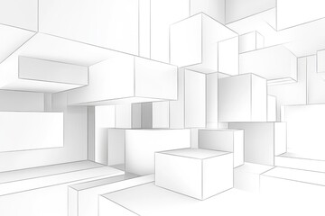 Line art illustration featuring an abstract design on a white background with three dimensional blocks