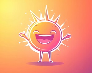 Wall Mural - Line art illustration featuring a cool gradient design of a cartoon character joyfully laughing