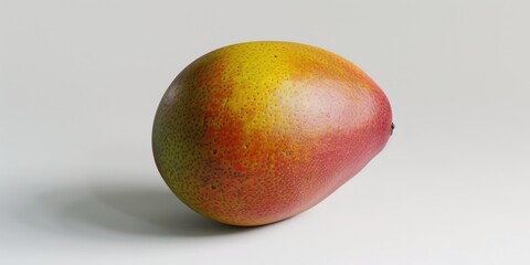 A ripe mango sitting alone on a white background