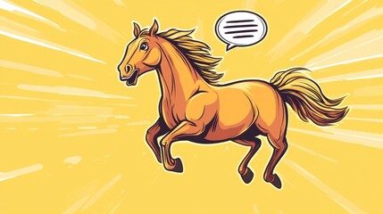 Wall Mural - Line art illustration of a cartoon horse in motion featuring a speech bubble