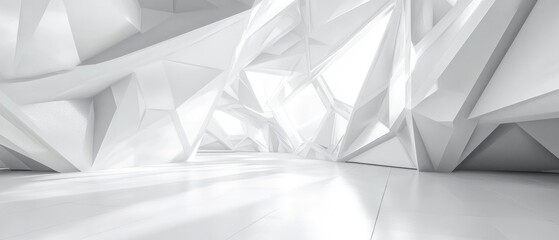 Wall Mural - Abstract white interior design illustration featuring polygonal elements Architectural background with a futuristic touch 3D rendering and visualization