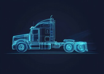 Poster - line art illustration of a truck car presented in a hologram wireframe style elegant design and intr