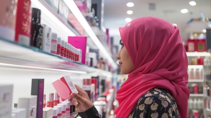 Sticker - Woman in Hijab Shopping for Cosmetics