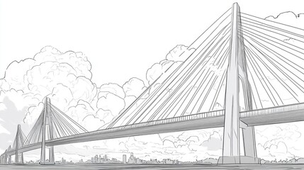 Wall Mural - Line art illustration of a cable bridge