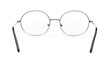 © Dzha - Glasses back view isolated on white background. Black eye glasses round frame with clear transparent lens for vision and read inside. Metal eyeglasses circle shape rear view vintage and retro style