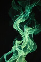 Poster - abstract line art illustration of green fire flames against a black backdrop