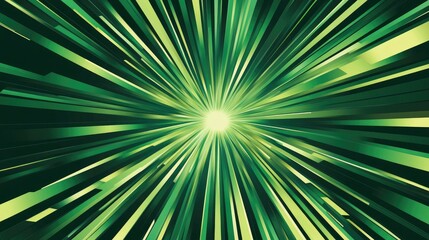 Line art illustration of a green abstract burst of rays featuring perspective and concentration lines creating a groovy psychedelic backdrop