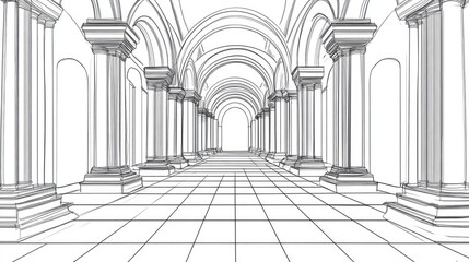 Wall Mural - Line art illustration featuring a perspective background