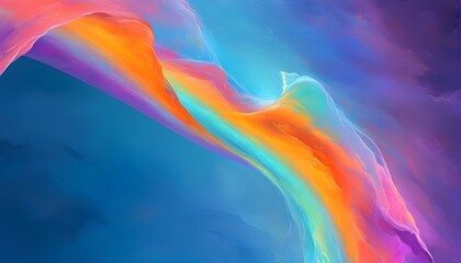 Wall Mural - Iridescent flowing shapes in vibrant blue, purple, and orange hues create an enchanting abstract digital art experience.