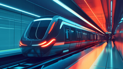 A futuristic digital drawing-style subway train concept that emphasizes modern transport design. Subway Station. Illustration