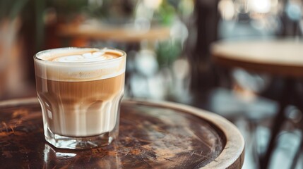 Wall Mural - Stylish Cortado Espresso and Steamed Milk Beverage on Modern Caf Table