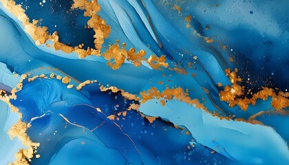 Wall Mural - Fluid Blue and Gold Abstract Art with Rainbow Stone Effects and Luxury Texture Design