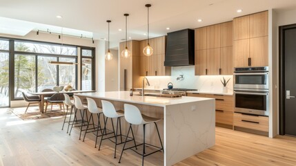 Sticker - Modern Kitchen Design with Island and Large Windows