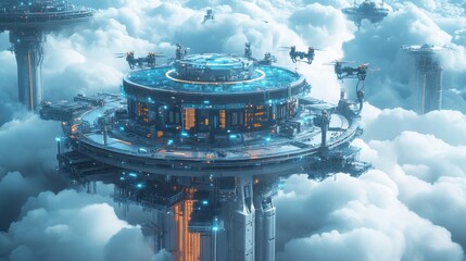 Wall Mural - Futuristic City in the Clouds