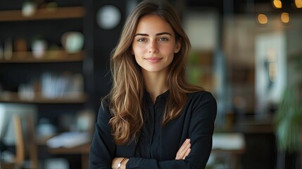 Portrait of a Confident Young Woman with Long Brown Hair