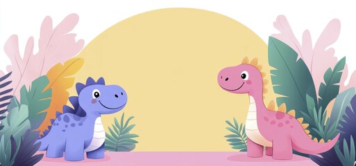 art of cute dinosaur theme with colorful plant