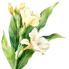 Wall Mural - Watercolor White Canna Lily Isolated on White Background. Beautiful Canna Lily Flower