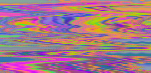 Aufkleber - Digital representation of a television screen with static interference, displaying glitchy colored lines and patterns. A monitor that shows failures, malfunctions, and lack of a clear signal.