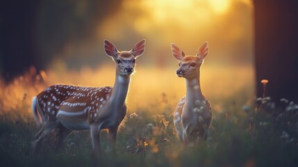 Canvas Print - Two Fawn Deer in Golden Sunlight