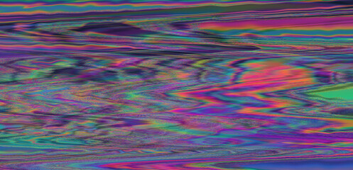 Aufkleber - Effect of a digital glitch or a distorted video signal, with sharp angles and jagged lines interspersed throughout the flowing color patterns. Abstract, highly saturated composition.