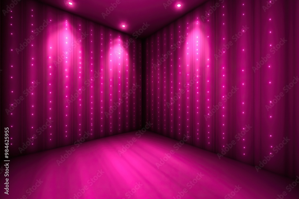 A vibrant pink room with bright lights, creating an energetic and modern atmosphere, perfect for creative designs and backgrounds.