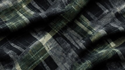 Herringbone flannel modern tartan fabric texture for fashion applications suitable for vintage shirts and jackets in black gray and green