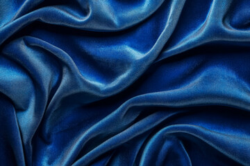 Luxurious Blue Satin Fabric Texture Elegantly Draped with Soft Folds