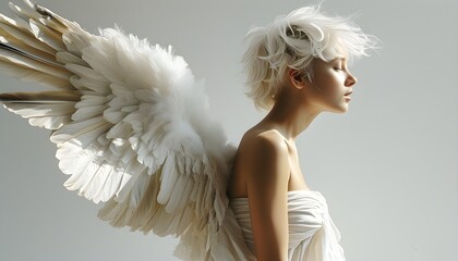 Wall Mural - Symbolic depiction of an angel against a pure white background