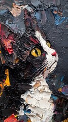 Wall Mural - Oil Painting in Brush Strokes of a Cat, Abstract, Texture, Pattern Background, Wallpaper, Cover and Screen for Smartphone, PC, Laptop, 9:16 and 16:9 Format