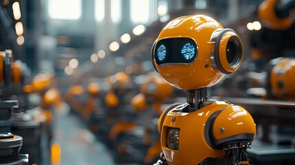 A Close-Up of a Yellow Robot in a Factory Setting