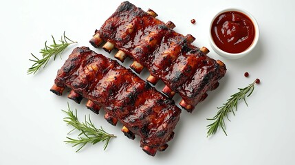 Wall Mural - Glazed Pork Ribs with Rosemary and Sauce