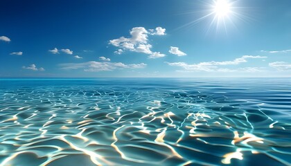 Poster - Underwater tranquility with shimmering sand, a vibrant blue ocean, and sunlit ripples creating a serene summer atmosphere