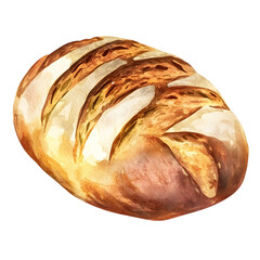 Watercolor Illustration of a Freshly Baked Loaf of Bread