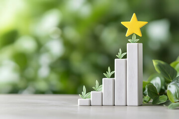 Wall Mural - A 3D bar graph rising with a yellow star at the peak, symbolizing growth through sustainable practices.