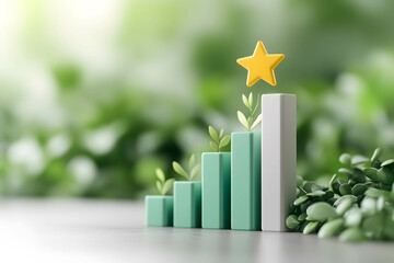 Wall Mural - A 3D bar graph rising with a yellow star at the peak, symbolizing growth through sustainable practices.