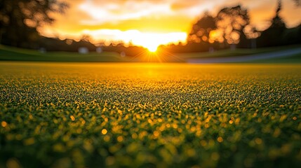 Wall Mural - A Close-up of Green Grass Illuminated by the Golden Sunset