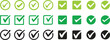 © Designcreativebd - Check marks set. Check mark green vector icons, Simple check marks. Checklist symbols.  Approval check flat style. Correct vote choise isolated symbol.