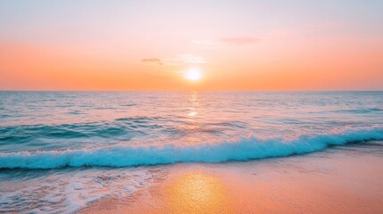 Poster - A serene sunset over the ocean, casting warm colors on the water and shoreline.