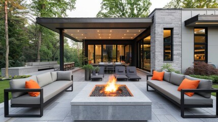 Wall Mural - Modern Backyard Oasis with Fire Pit