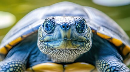 Canvas Print - A close-up of a turtle showcasing its intricate shell and facial features.