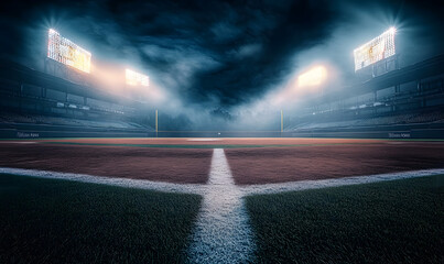 An epic backdrop with baseball stadium lights and field lights for sports photography