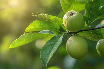 Wall Mural - Green Apples on a Tree Branch